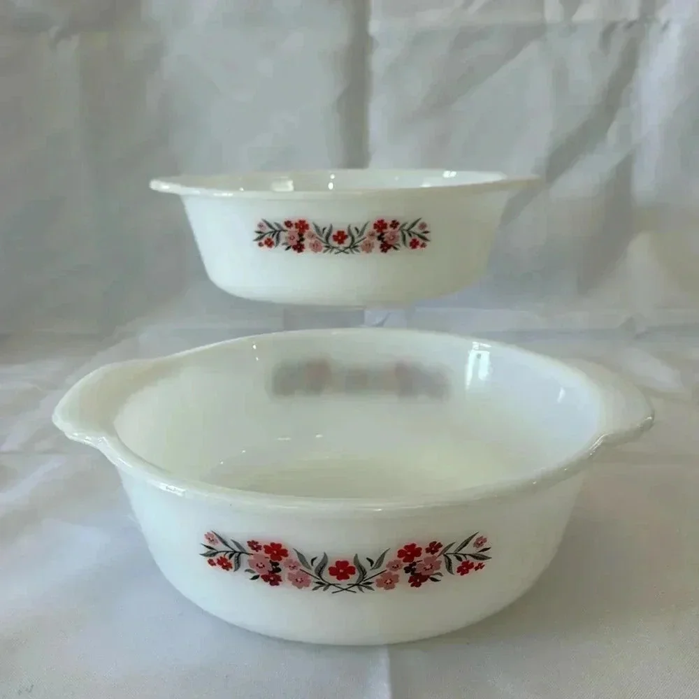 Vintage Fire King Primrose Casserole Dishes 2 QT 1.5 QT Bakeware Set of 2 Dishes